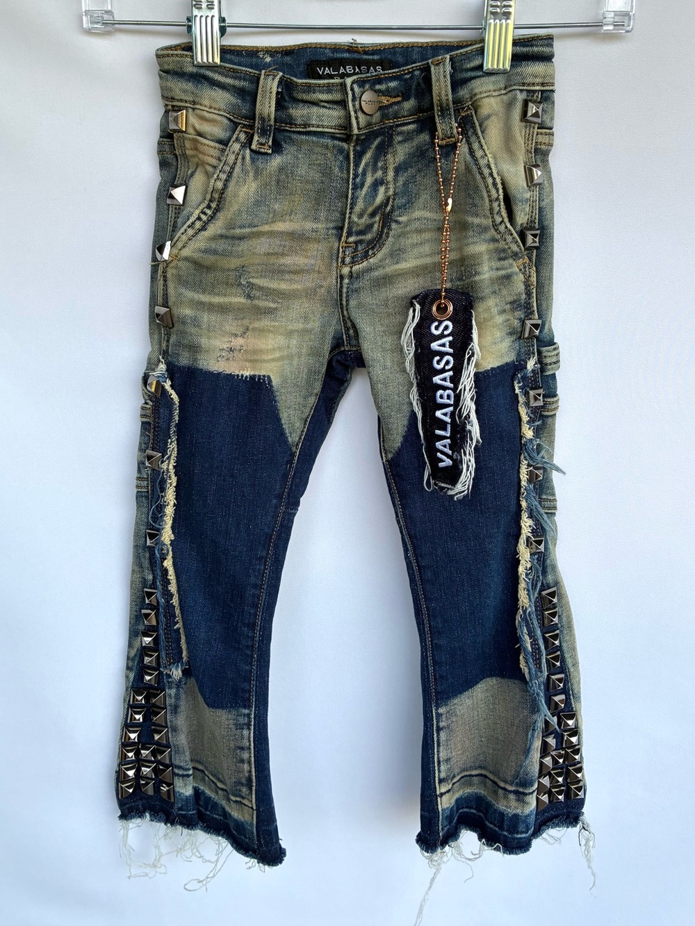 Valabasas Play GLAZ Blue Bianca Stacked Flare Jeans Studded Patchwork 4T